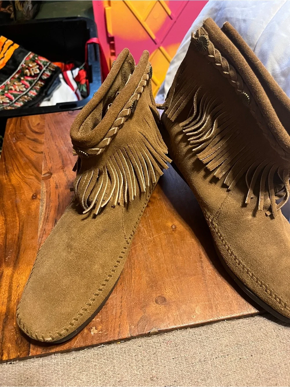 Fringe moccasins Suede Ankle Boots - Tan